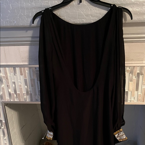bebe black and gold dress Satin Maxi With Gold Chain Straps – bebe main image 1